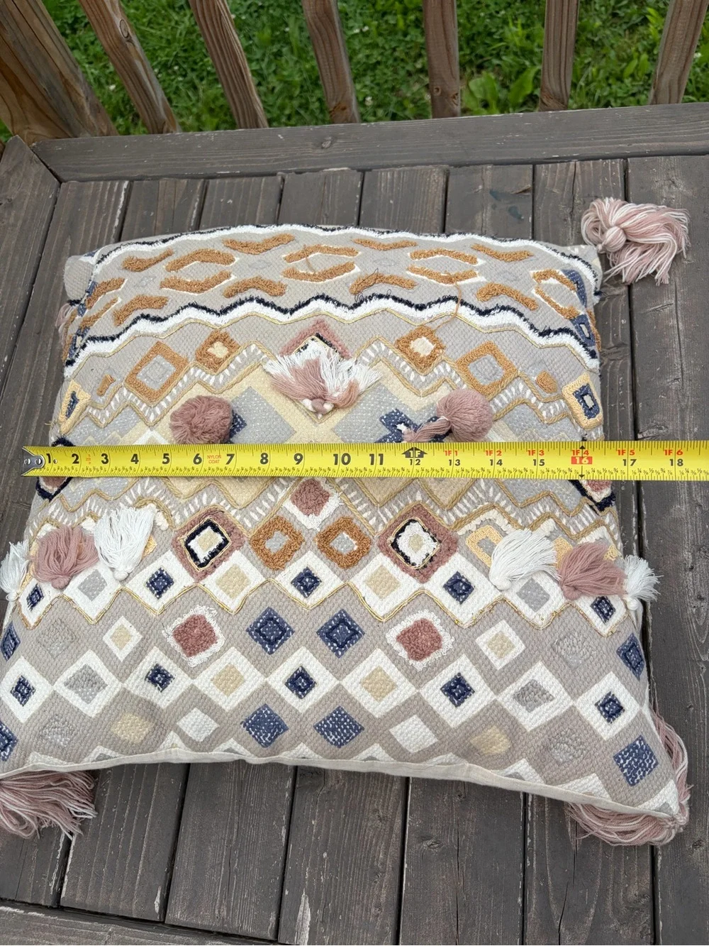 Pier 1 Multicolor Woven Nude Pink Throw Pillow with Tassels 16